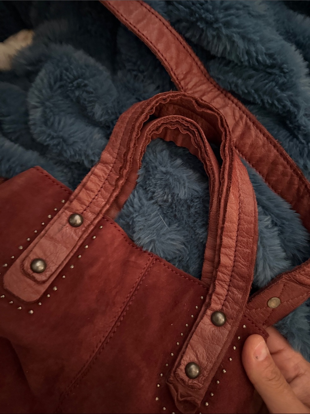 Free People Burgundy Suede Shoulder Bag with Stud Details